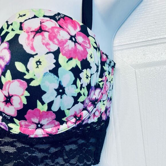 Victorias Secret PINK Floral Bustier Bra 34C Black‎ - Picture 4 of 10